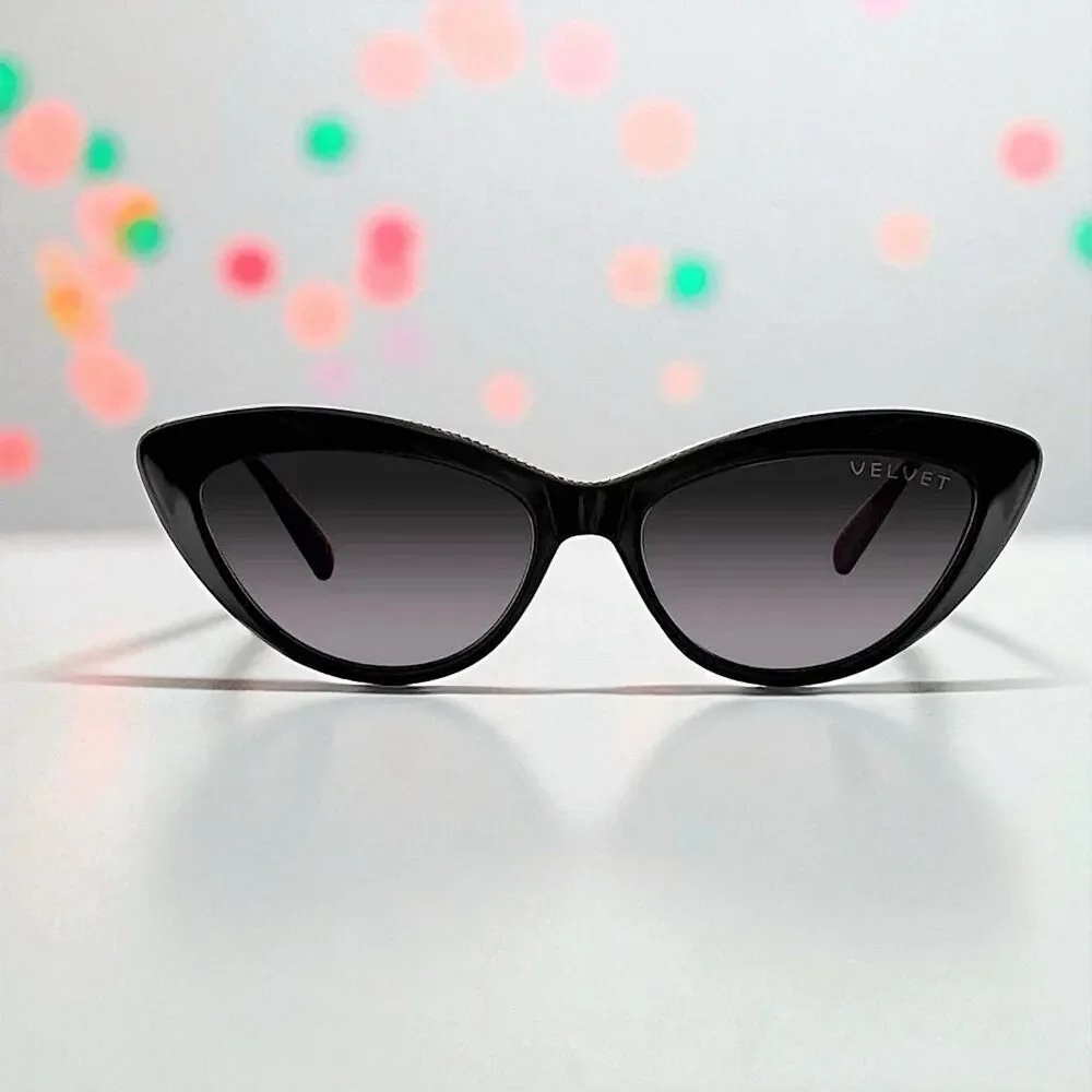 VELVET EYEWEAR The Lily Cat Eye Sunglasses in black w/microfiber pouch